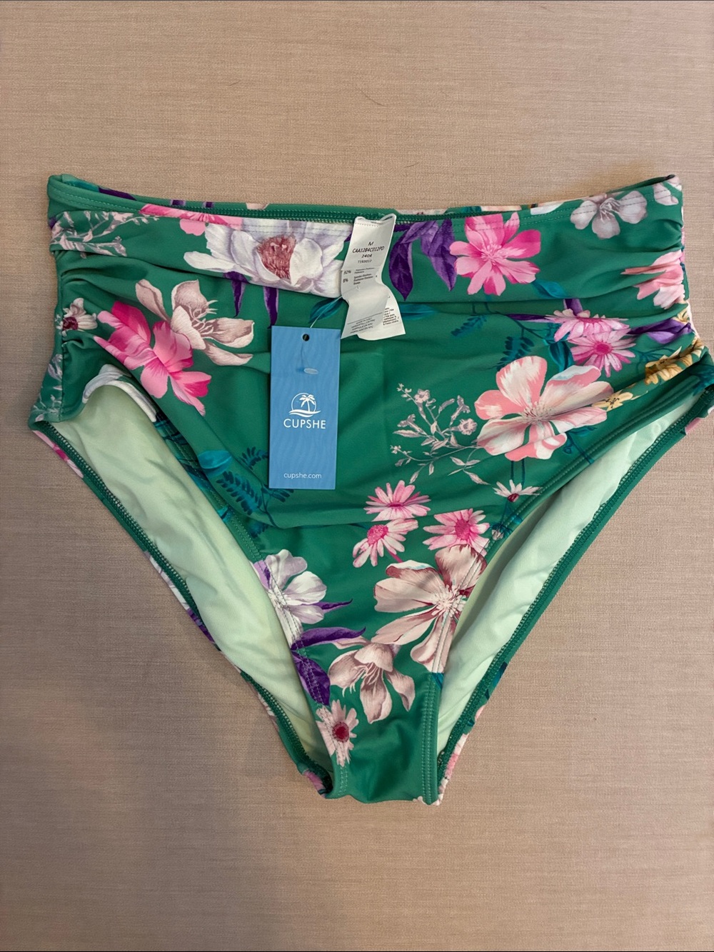 Cupshe Emerald Green Floral High-Waist Bikini Bottom